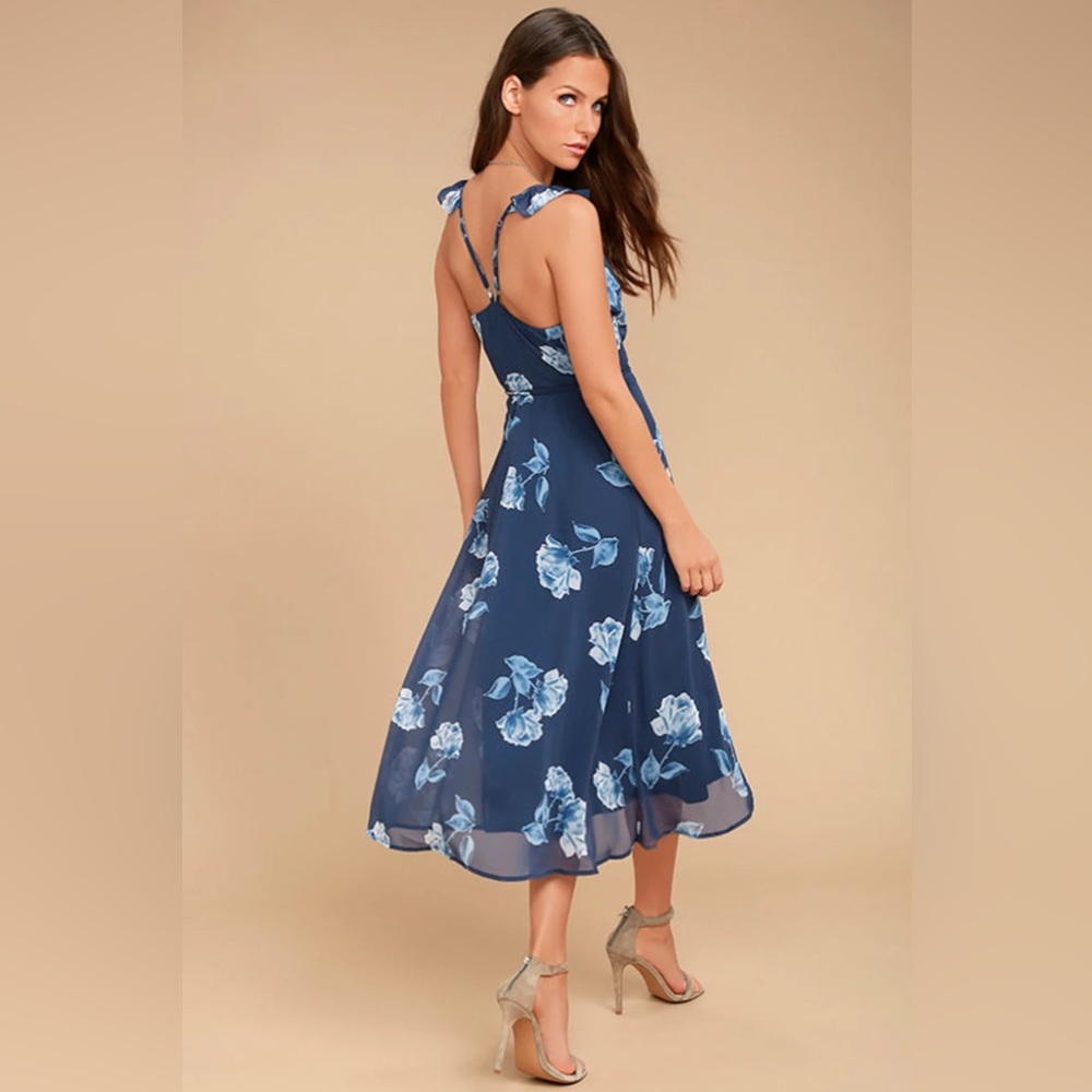 Lulus One Desire Navy Blue Floral Print Wrap Tank Maxi Dress - Picture 8 of 10